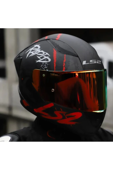 LS2 Rapıd 2 Race Raven Kırmızı Kapalı Motosiklet Kaskı Kırmızı Camlı - 2