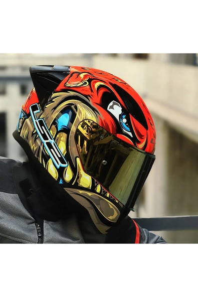 LS2 RAPID 2 RACE SPOX KIRMIZI-GRİ KAPALI MOTOSİKLET KASKI GOLD CAMLI - 4