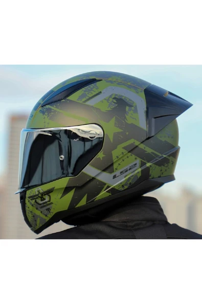 LS2 RAPID II RACE THUNDER BIRDS MAT YEŞİL MOTOSİKLET KASKI GRİ CAMLI