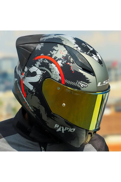 LS2 RAPID 2 RACE CIRCLE KAPALI MOTOSİKLET KASKI MAT SİYAH-KIRMIZI GOLD CAM