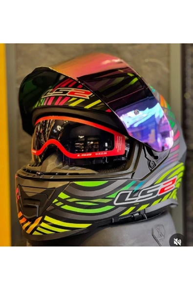 LS2 Storm 2 Power Mat Siyah-gökkuşağı  Kapalı Motosiklet Kaskı Gökkuşağı Camlı - 4