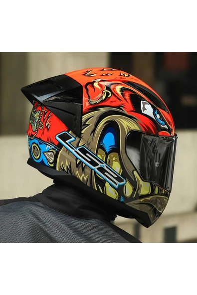 LS2 RAPID 2 RACE SPOX KIRMIZI-GRİ KAPALI MOTOSİKLET KASKI GRİ CAMLI - 4