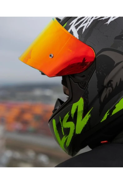 LS2 RAPID 2 RAVEN MAT SİYAH-GRİ-NEON SARI KAPALI MOTOSİKLET KASKI KIRMIZI CAMLI - 3