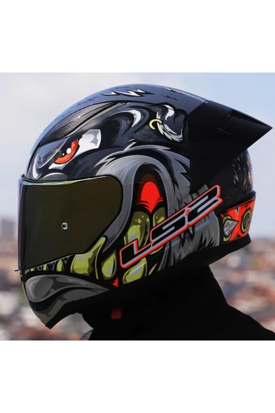 LS2 RAPID 2 RACE SPOX GRİ-KIRMIZI KAPALI MOTOSİKLET KASKI GOLD CAMLI - 3