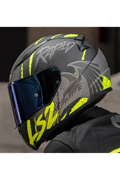 LS2 RAPID 2 RAVEN MAT SİYAH-GRİ-NEON SARI  FULLFACE MOTOSİKLET KASKI MAVİ CAMLI - 2