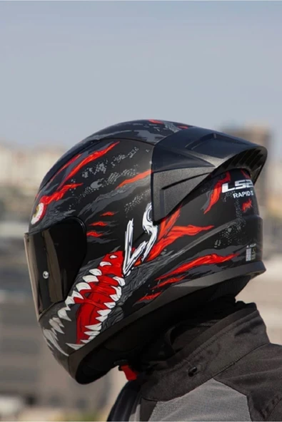 LS2 Rapıd 2 Race Kaıju Mat Siyah-kırmızı-beyaz Kask Siyah Camlı - 3