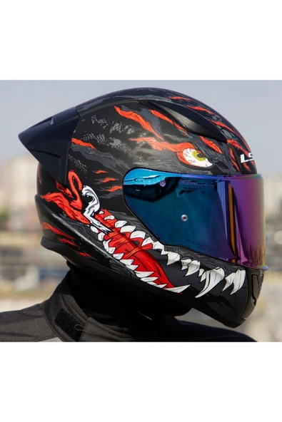 LS2 Rapıd 2 Race Kaıju Mat Siyah-Kırmızı Fullface Motosiklet Kaskı Gökkuşağı Camlı - 4