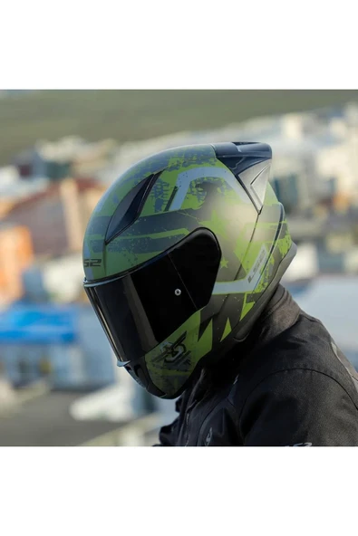 LS2 Rapid 2 Thunder Birds Race Full Face Motosiklet Kaskı Yarış Spoiler Siyah Vizörlü - 3