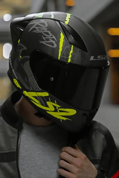 LS2 Rapıd 2 Race Raven Mat Siyah-gri-neon Sarı Kask - 5