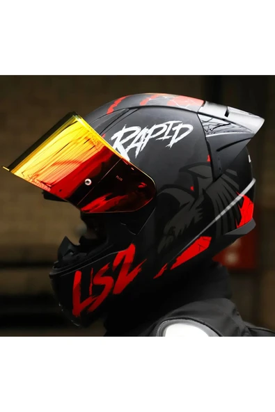 LS2 Rapıd 2 Race Raven Kırmızı Kapalı Motosiklet Kaskı Kırmızı Camlı - 4