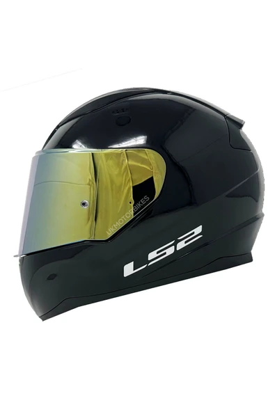 LS2 Rapıd 2 Parlak Siyah Fullface Motosiklet Kaskı Gold Camlı