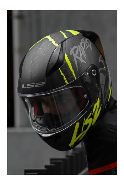 LS2 RAPID 2 RACE RAVEN MAT SİYAH-GRİ-NEON SARI FULLFACE MOTOSİKLET KASKI - 2