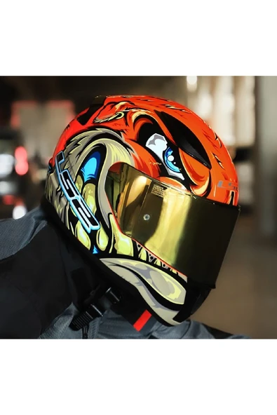 LS2 Rapıd 2 Spox Kırmızı Gri Full Face Motosiklet Kaskı Gold Camlı - 5