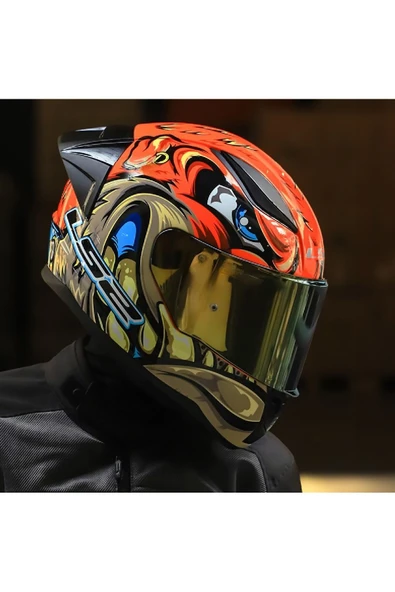 LS2 RAPID 2 RACE SPOX KIRMIZI-GRİ KAPALI MOTOSİKLET KASKI GOLD CAMLI - 3