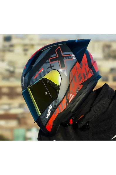 LS2 RAPID 2 RACE XTREET MAT SİYAH-KIRMIZI KAPALI MOTOSİKLET KASKI GOLD CAMLI - 3