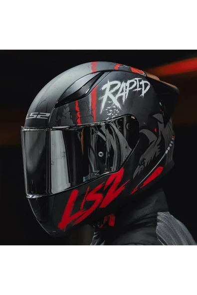 LS2 Rapıd 2 Race Raven Kırmızı Kapalı Motosiklet Kaskı Gri Camlı - 4