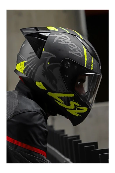 LS2 RAPID 2 RACE RAVEN MAT SİYAH-GRİ-NEON SARI FULLFACE MOTOSİKLET KASKI - 3