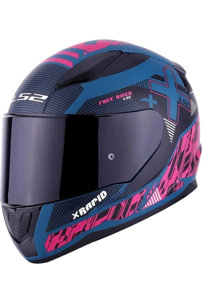 LS2 RAPID 2  XTREET MAT MAVİ-MOR  FULLFACE MOTOSİKLET KASKI SİYAH CAMLI