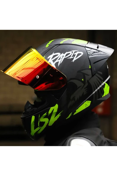 LS2 RAPID 2 RACE RAVEN MAT SİYAH-GRİ-NEON SARI FULLFACE MOTOSİKLET KASKI KIRMIZI CAMLI - 5