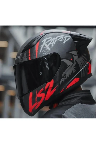 LS2 Rapıd 2 Race Raven Mat Siyah-Kırmızı Kapalı Motosiklet Kaskı Siyah Camlı - 7