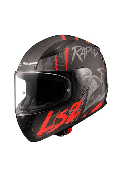 LS2 Rapıd 2 Raven Kırmızı Kapalı Motosiklet Kaskı Şeffaf Camlı