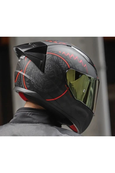LS2 Rapıd 2 Race Takaroa Mat Siyah-Kırmızı Fullface Motosiklet Kaskı Gold Camlı - 4