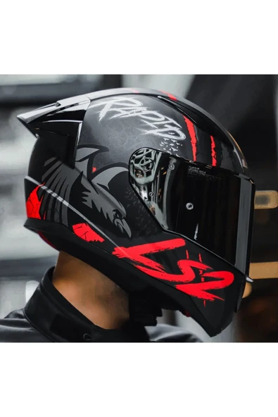 LS2 Rapıd 2 Race Raven Kırmızı Kapalı Motosiklet Kaskı Gri Camlı - 6