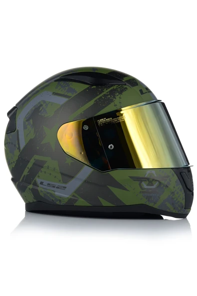 LS2 RAPID II THUNDER BIRDS MAT YEŞİL MOTOSİKLET KASKI GOLD CAMLI - 3