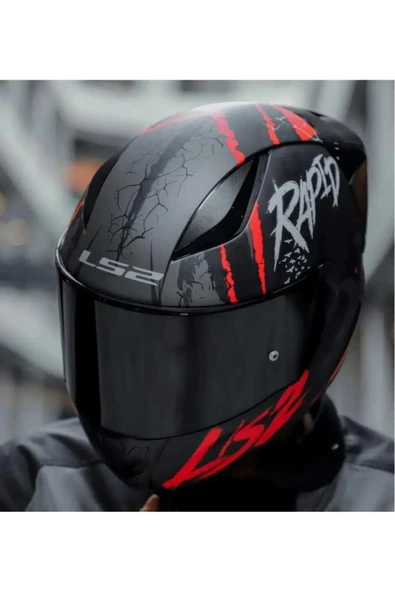 LS2 Rapıd 2 Race Raven Mat Siyah-Kırmızı Kapalı Motosiklet Kaskı Siyah Camlı - 6