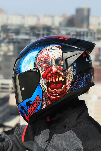 LS2 RAPID 2 RACE ZOMBIE SİYAH-KIRMIZI KASK - 3