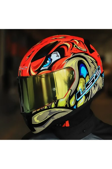 LS2 Rapıd 2 Spox Kırmızı Gri Full Face Motosiklet Kaskı Gold Camlı