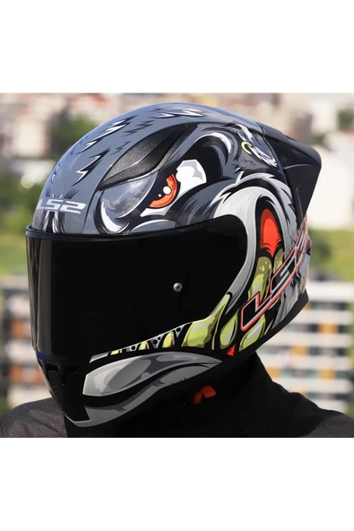 LS2 RAPID 2 RACE SPOX GRİ-KIRMIZI KAPALI MOTOSİKLET KASKI SİYAH CAMLI - 2