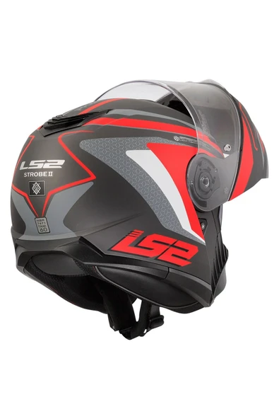 LS2 Strobe 2 Çene Açılır Kask Phantom Mat Tıtanıum Gri Kırmızı - 3