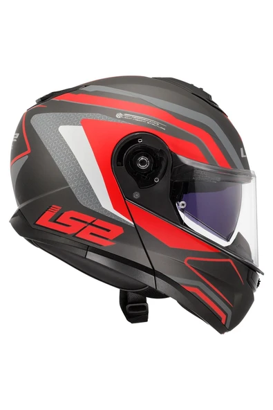 LS2 Strobe 2 Çene Açılır Kask Phantom Mat Tıtanıum Gri Kırmızı - 2