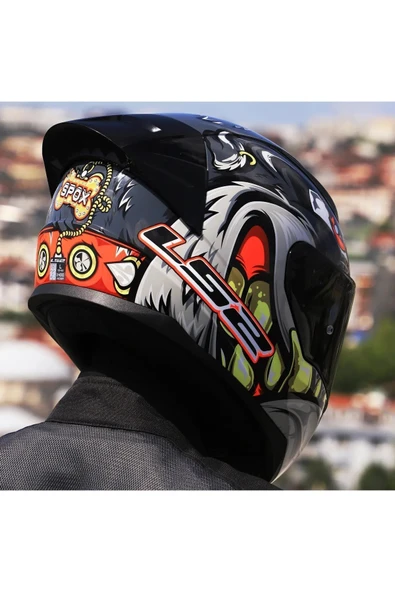LS2 RAPID 2 RACE SPOX GRİ-KIRMIZI KAPALI MOTOSİKLET KASKI SİYAH CAMLI - 3