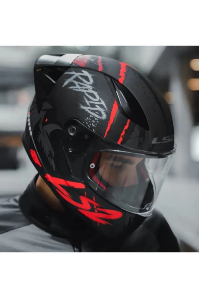 LS2 Rapıd 2 Race Raven Kırmızı Kapalı Motosiklet Kaskı Şeffaf Camlı - 4