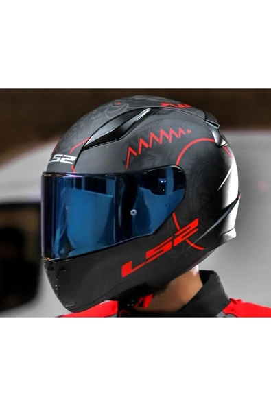 LS2 Rapıd 2 Takaroa Mat Siyah-Kırmızı Fullface Motosiklet Kaskı Mavi Camlı
