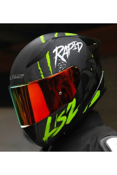 LS2 RAPID 2 RACE RAVEN MAT SİYAH-GRİ-NEON SARI FULLFACE MOTOSİKLET KASKI KIRMIZI CAMLI