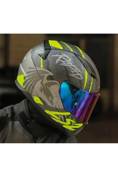 LS2 RAPID 2 RAVEN MAT SİYAH-GRİ-NEON SARI  FULLFACE MOTOSİKLET KASKI GÖKKUŞAĞI CAMLI - 4