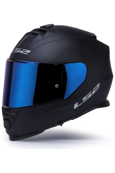 LS2 Storm 2 Mat Siyah Kapalı Motosiklet Kaskı Mavi Camlı