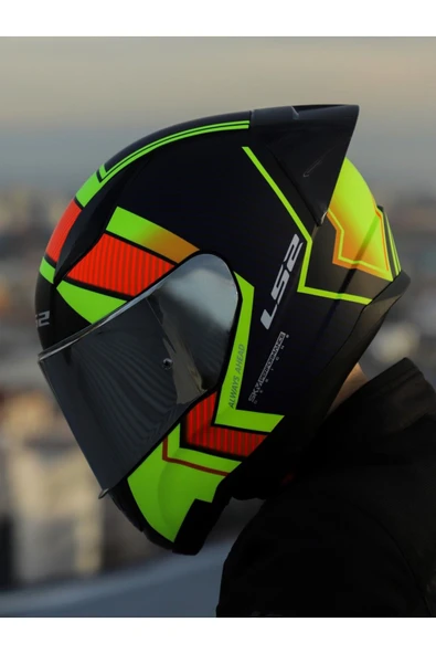 LS2 RAPID 2 RACE EXTRA MAT NEON SARI FULLFACE MOTOSİKLET KASKI GRİ CAMLI