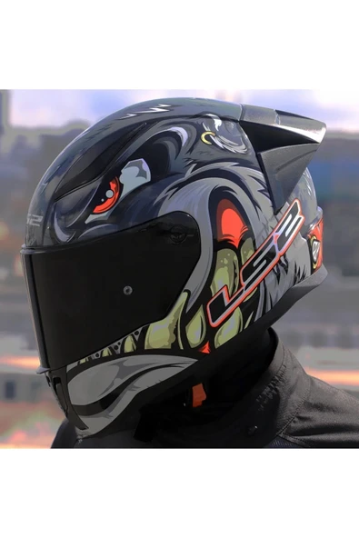 LS2 RAPID 2 RACE SPOX GRİ-KIRMIZI KAPALI MOTOSİKLET KASKI SİYAH CAMLI - 5