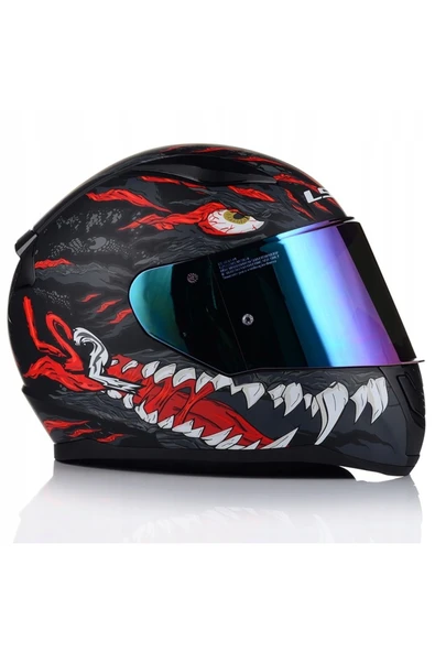 LS2 Rapıd 2 Kaıju Mat Siyah-Kırmızı Fullface Motosiklet Kaskı Mavi Camlı - 3