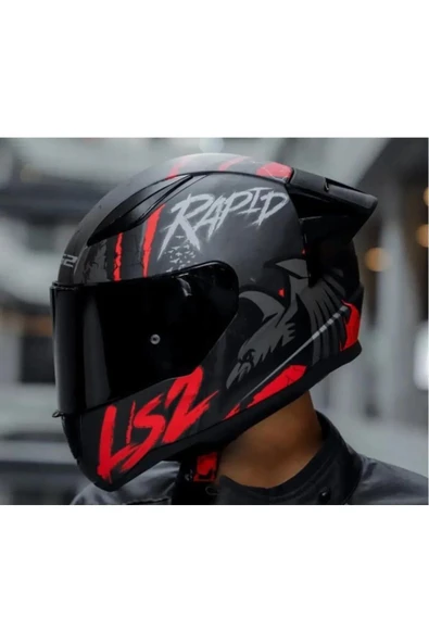 LS2 Rapıd 2 Race Raven Mat Siyah-Kırmızı Kapalı Motosiklet Kaskı Siyah Camlı - 2