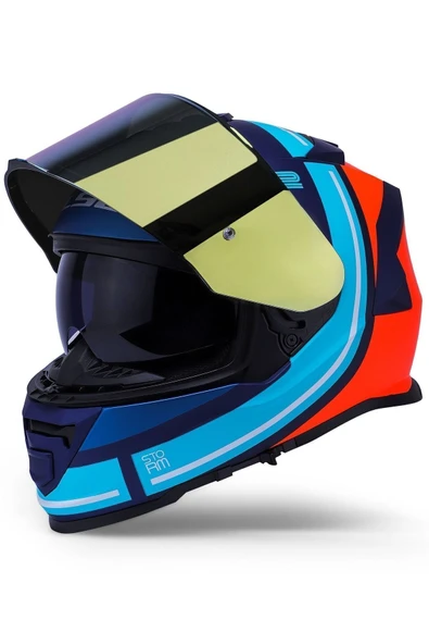 LS2 Storm 2 Slant Mat Mavi Turuncu Kask - 3