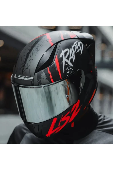 LS2 Rapıd 2 Race Raven Kırmızı Kapalı Motosiklet Kaskı Gri Camlı - 5