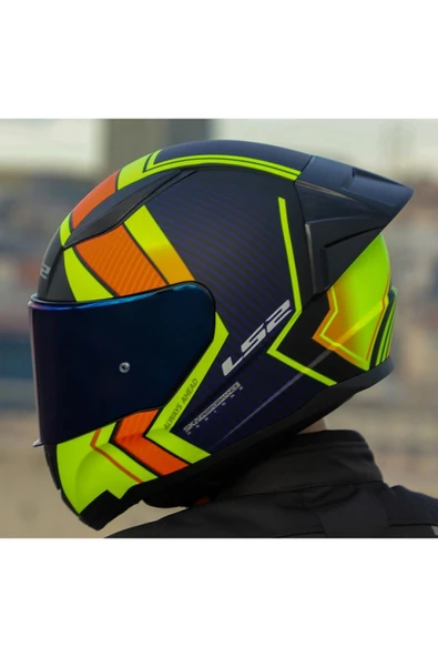 LS2 RAPID 2 RACE EXTRA MAT NEON SARI FULLFACE MOTOSİKLET KASKI MAVİ CAMLI - 3