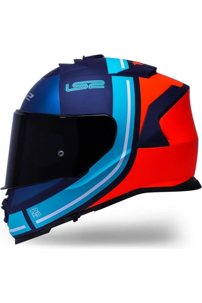 LS2 Storm 2 Slant Mat Mavi Turuncu Fullface Motosiklet Kaskı Siyah Camlı - 5
