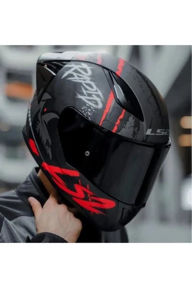 LS2 Rapıd 2 Race Raven Mat Siyah-Kırmızı Kapalı Motosiklet Kaskı Siyah Camlı - 3