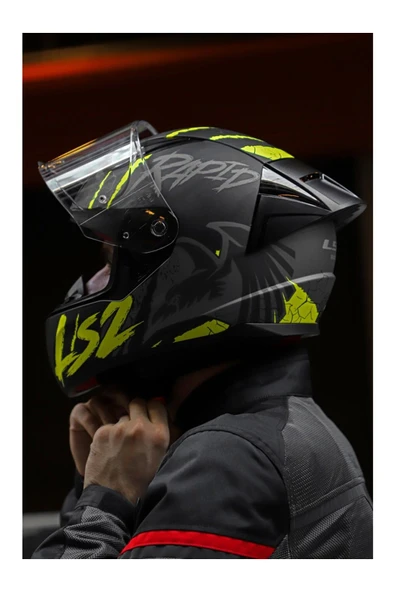 LS2 RAPID 2 RACE RAVEN MAT SİYAH-GRİ-NEON SARI FULLFACE MOTOSİKLET KASKI - 4
